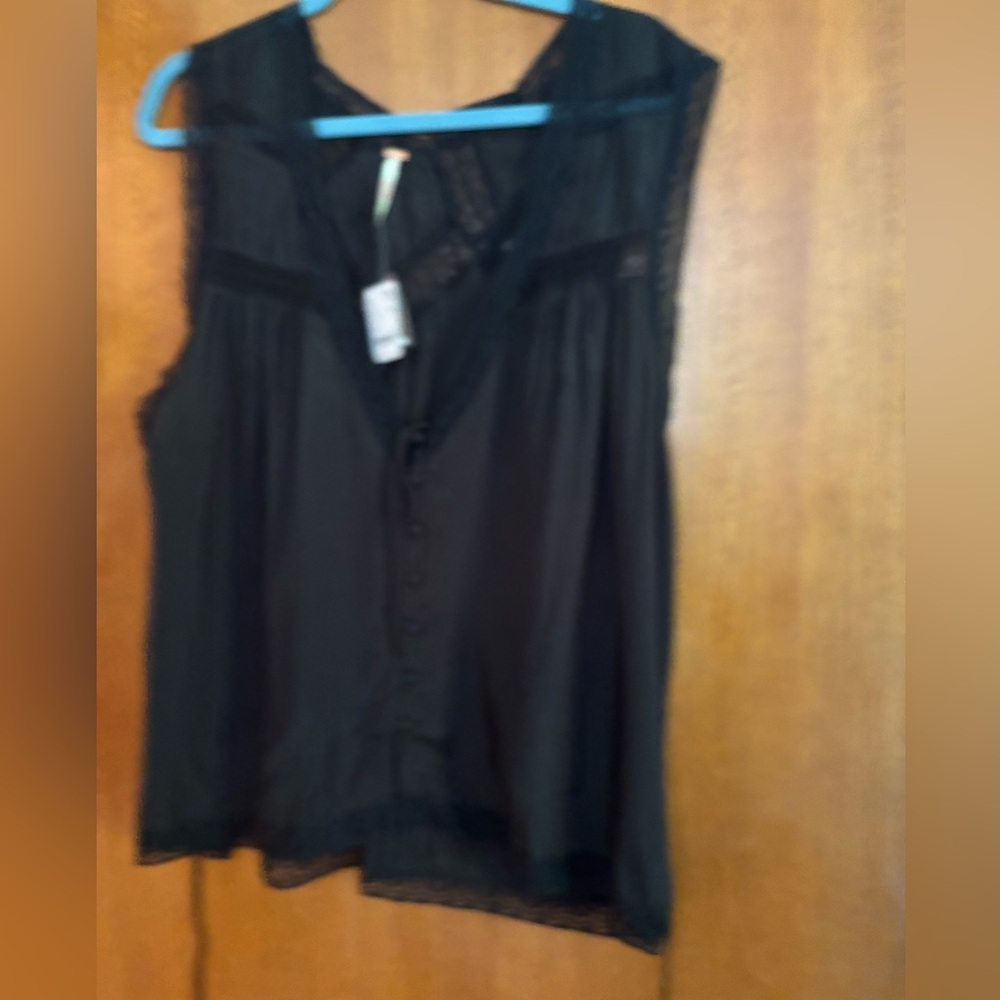 Free People Black Lace Detail Top